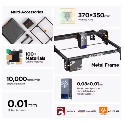 ACMER P1 S PRO 20W 10W 6W Laser Engraving Machine Support WiFi APP Control Woodworking Tools Engravable Wood Lacquered Metal