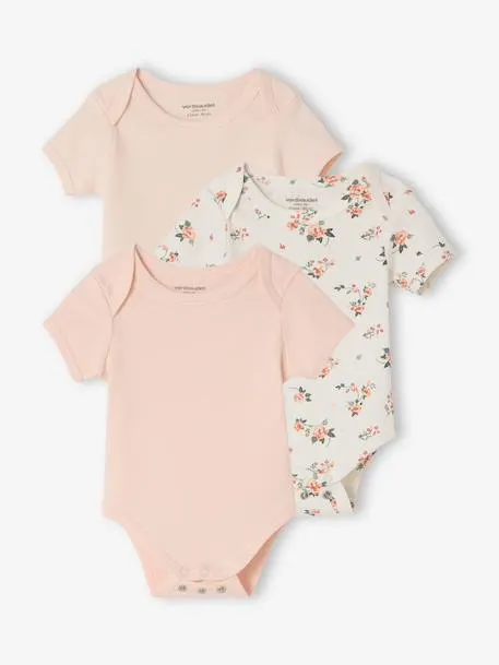 Lot 3 bodies bébé manches courtes - rose pâle