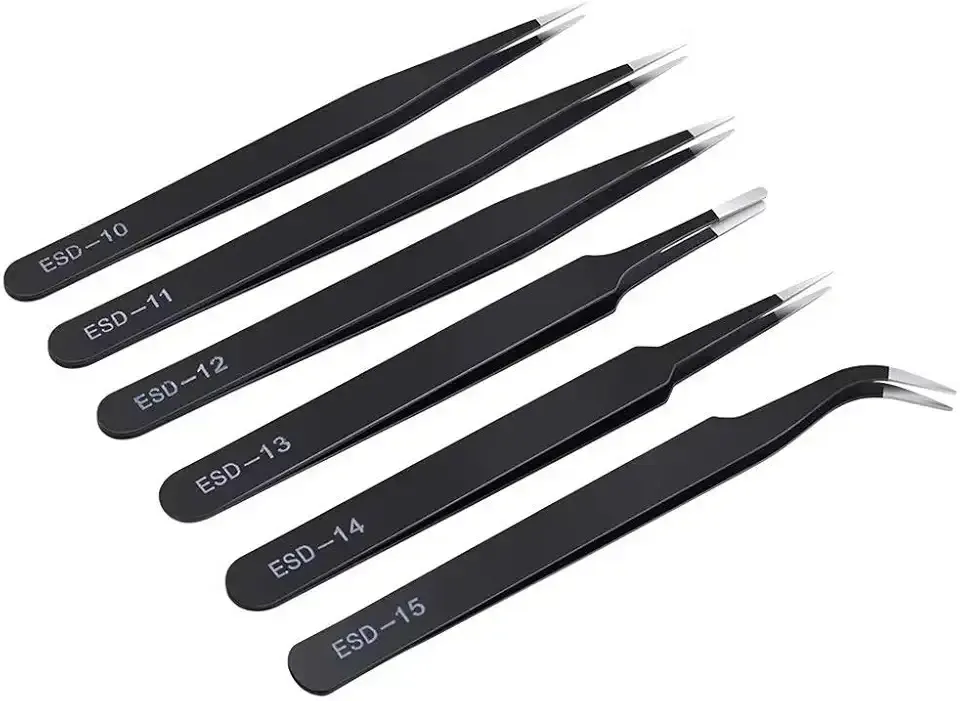 6PCS Precision Tweezers Set, Upgraded Anti-Static Stainless Steel Curved of Tweezers, for Electronics, Laboratory Work, Jewelry-Making, Craft, Soldering, etc, by kaverme.