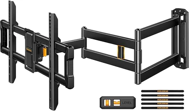 Perlegear Corner TV Wall Mount Long Arm TV Mount for 42-84 Inch TVs up to 150 lbs - Full Motion Wall Mount Single Stud with 37.2" Extension & Swivel Articulating Arm & Tilt, MAX VESA 600x400mm
