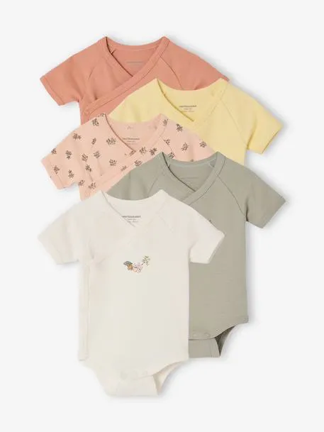 Lot 5 bodies manches courtes fleuris - rose