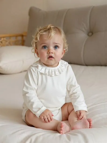Body bébé col en broderie anglaise manches longues - écru