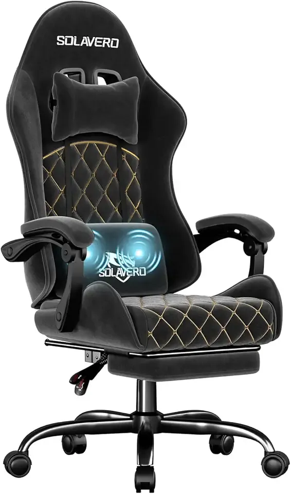 HLDIRECT Gaming Chair, Fabric Ergonomic Computer Office Chair with Lumbar Support, Footrest, Headrest, 360° Swivel, Adjustable Height Computer Chair, Metal Frame, 200 lbs Capacity (Black)