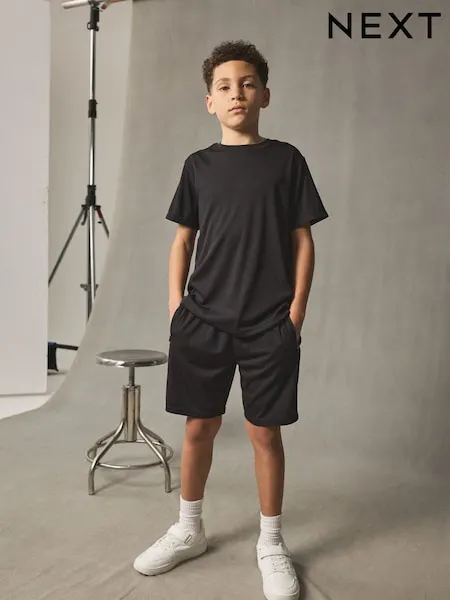 Black Sports T-Shirt and Shorts Set (3-16yrs)