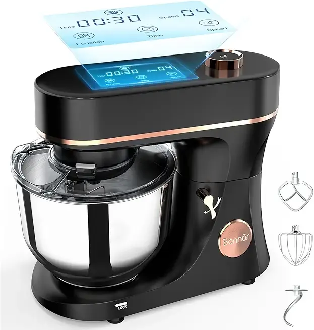 Stand Mixer 6QT Kitchen Mixer with LED Smart Touchscreen, 11-Speed Tilt-Head Mixer with Timer, 4 Preset Menus, Stainless Steel Bowl, Dough Hook, Whisk, Beater,Black
