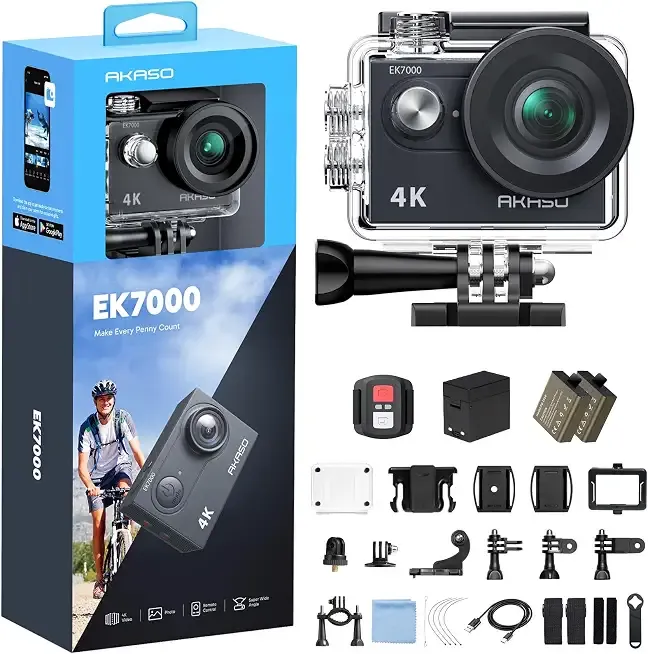 AKASO EK7000 4K30FPS 20MP WiFi Action Camera with EIS Ultra HD 131FT Waterproof Underwater Camera Remote Control 4X Zoom Support External Microphone Black