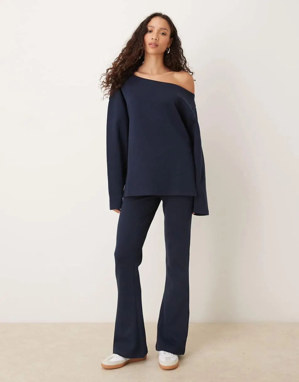 ASOS DESIGN co-ord interlock flared jogger in navy