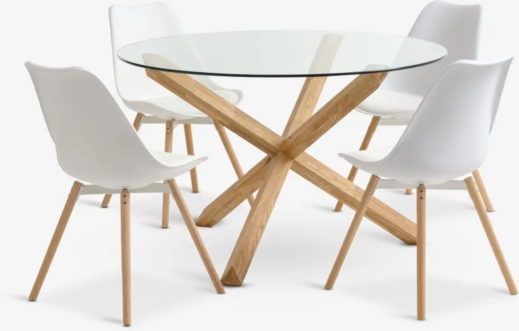 AGERBY Tavolo Ø119 rovere naturale + 4 KASTRUP Sedie bianco