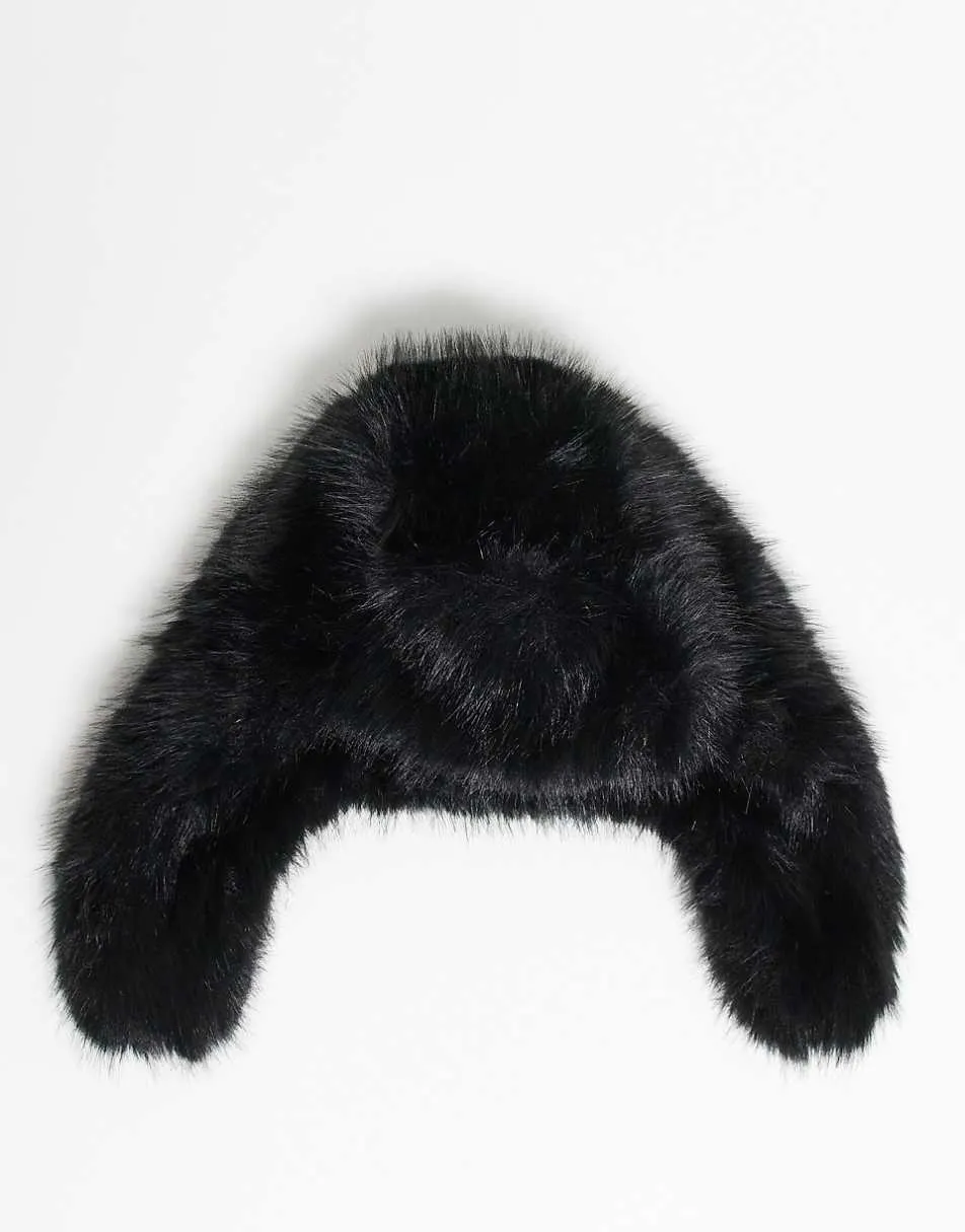Reclaimed Vintage unisex trapper hat in black faux fur