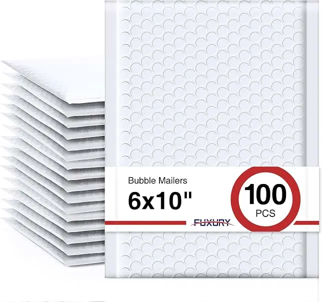 Fuxury Bubble Mailers 6x10" 100 Pack White Padded Envelopes Usable Size 6x9 | Self Seal Bubble Envelopes Opaque Bubble Poly Mai…