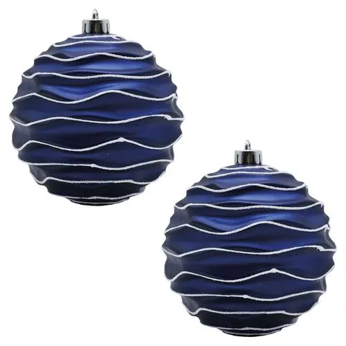 Enchanted Forest® 100mm Dark Blue Concave Swirl Shatterproof Ornaments - 2 Pack