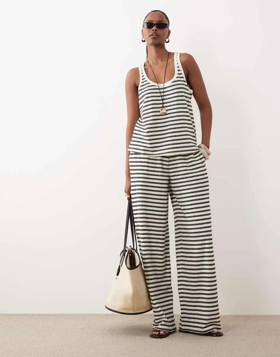 ASOS DESIGN textured knit scoop neck loose fit vest in mono stripe