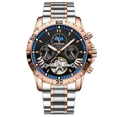 POEDAGAR Men Luxury Automatic Mechanical Watch Hollow TourЬillon Waterproof Luminous Male Clock Week Date Business Men's Wristwatch