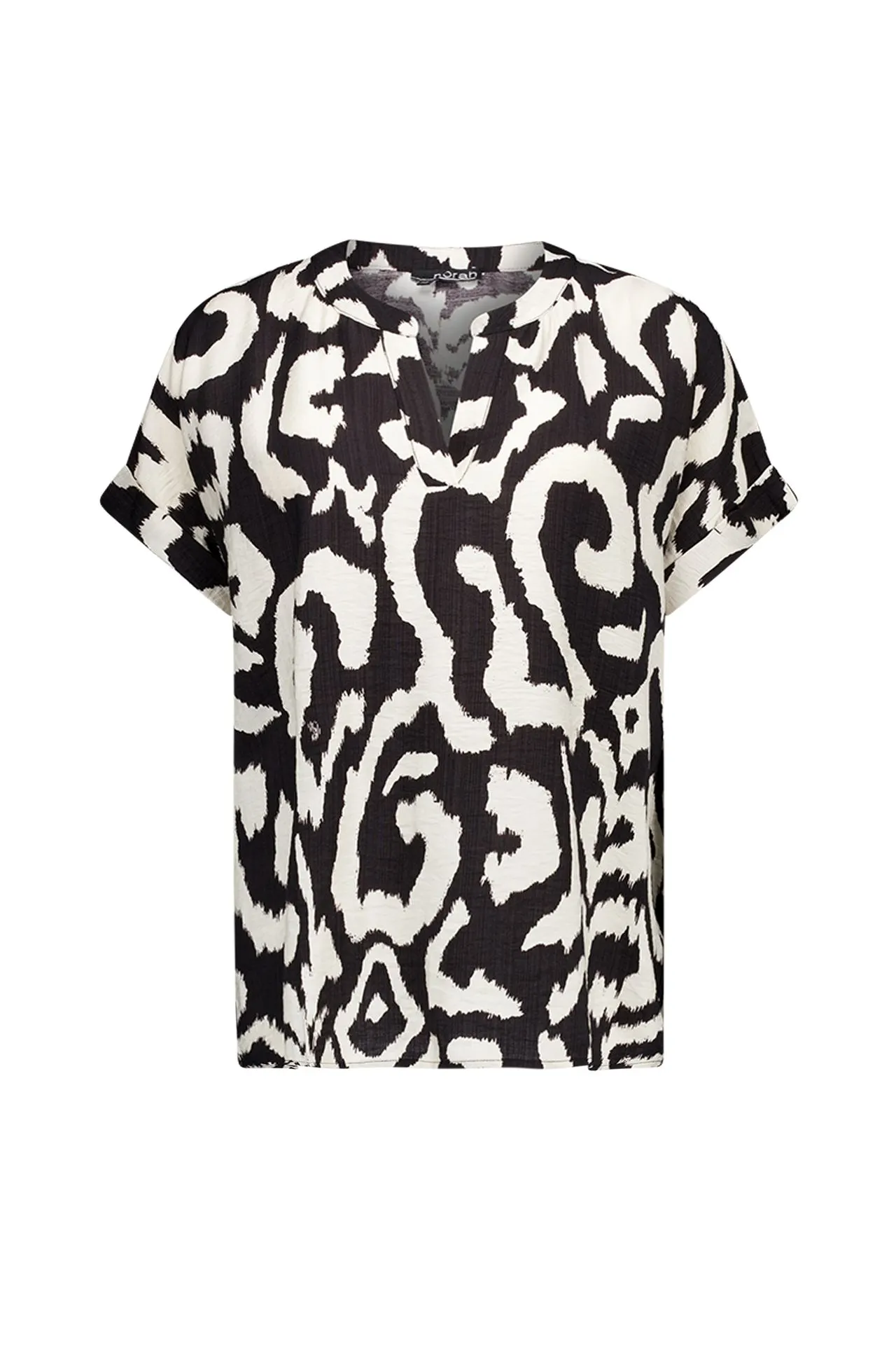 Zwart/ecru blouse met dierenprint
