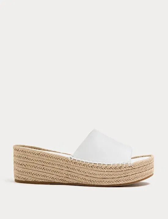 Flache Espadrille-Pantoletten aus Leder