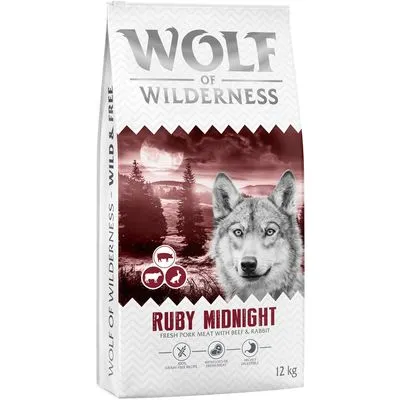 Lot Wolf of Wilderness 2 x 12 kg pour chien Ruby Midnight bœuf, lapin