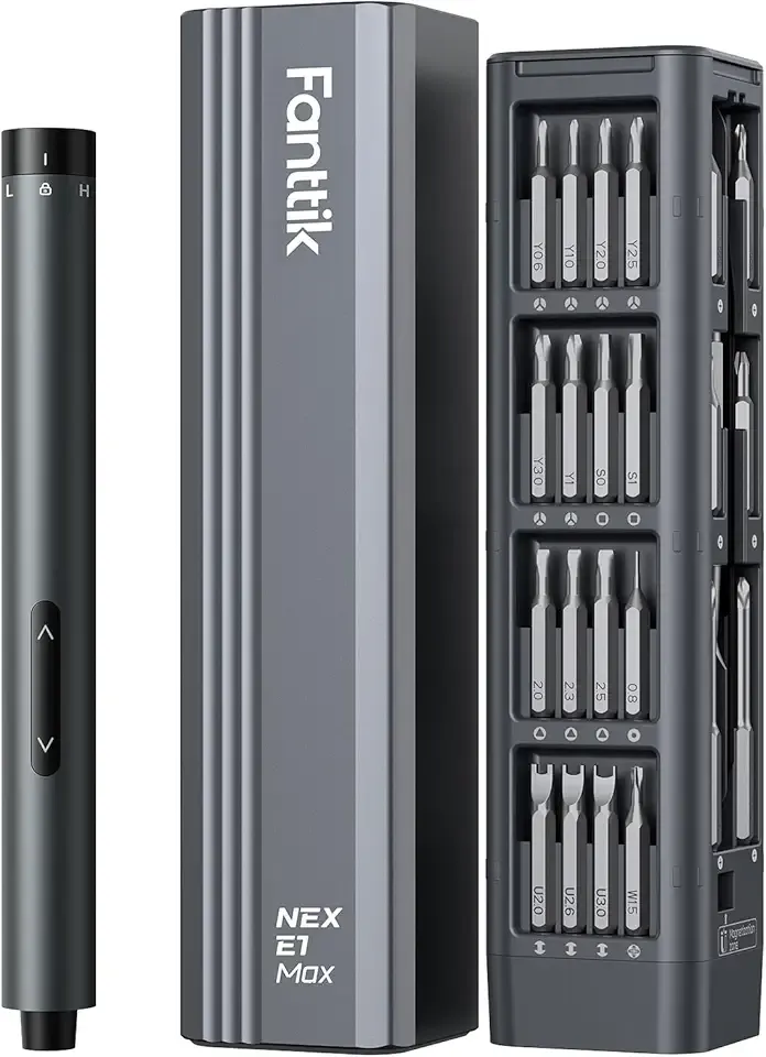 Fanttik E1 Max Electric Screwdriver, Mini Precision Screwdriver Set, 50 Magnetic Bits, Magnetic Storage, 5/32‘’Hex, Repair Tool Kit for Electronics Phone Camera Laptop Watch (Grey)