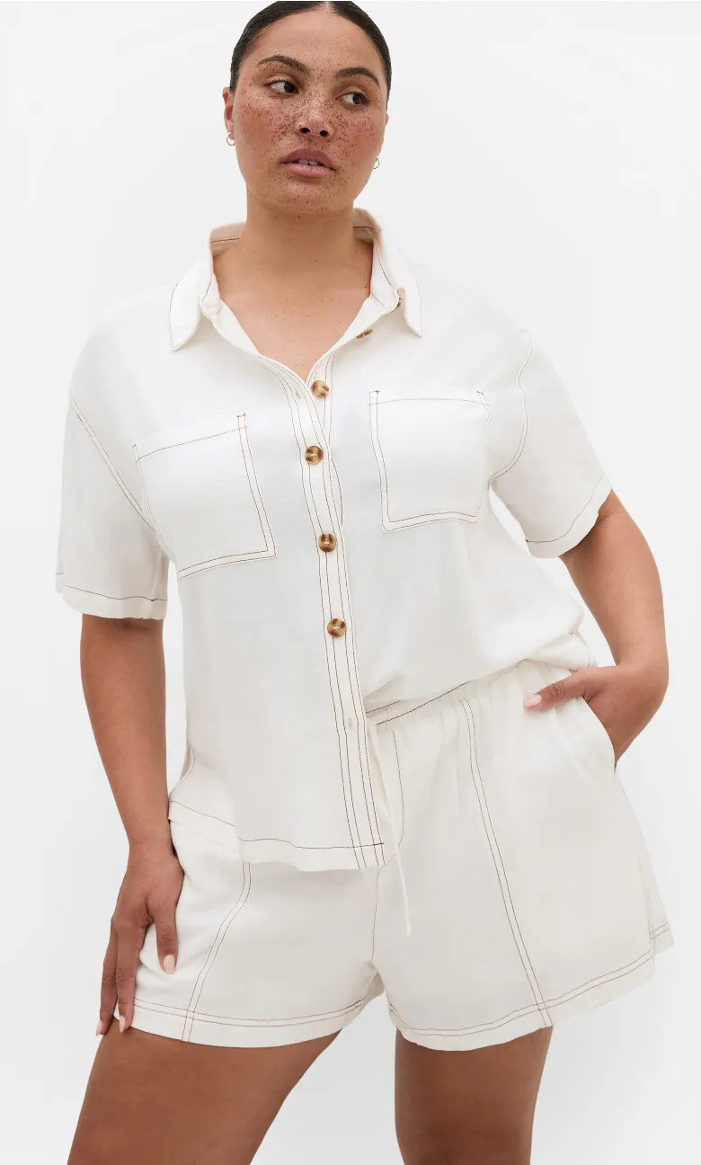 Tia Stitch Detail Shirt - ivory