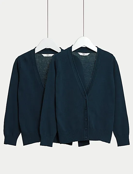 2 Pack Girls' Pure Cotton School Cardigan (3-18 Yrs)