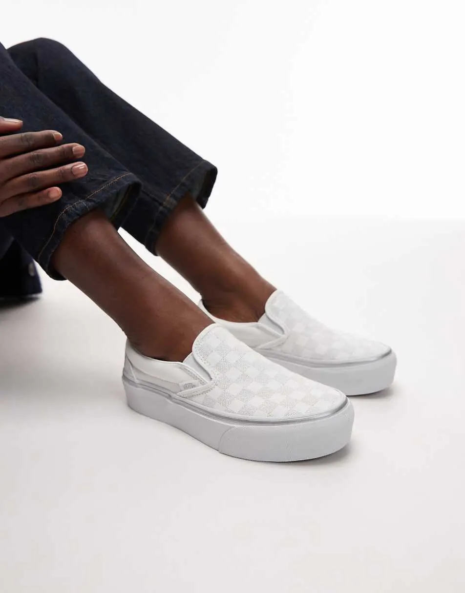 Vans classic platform slip on trainers in silver and white metallic