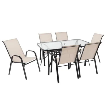 Set da giardino 7 pezzi Tavolo con 6 Sedie struttura in Acciaio e Top in Vetro