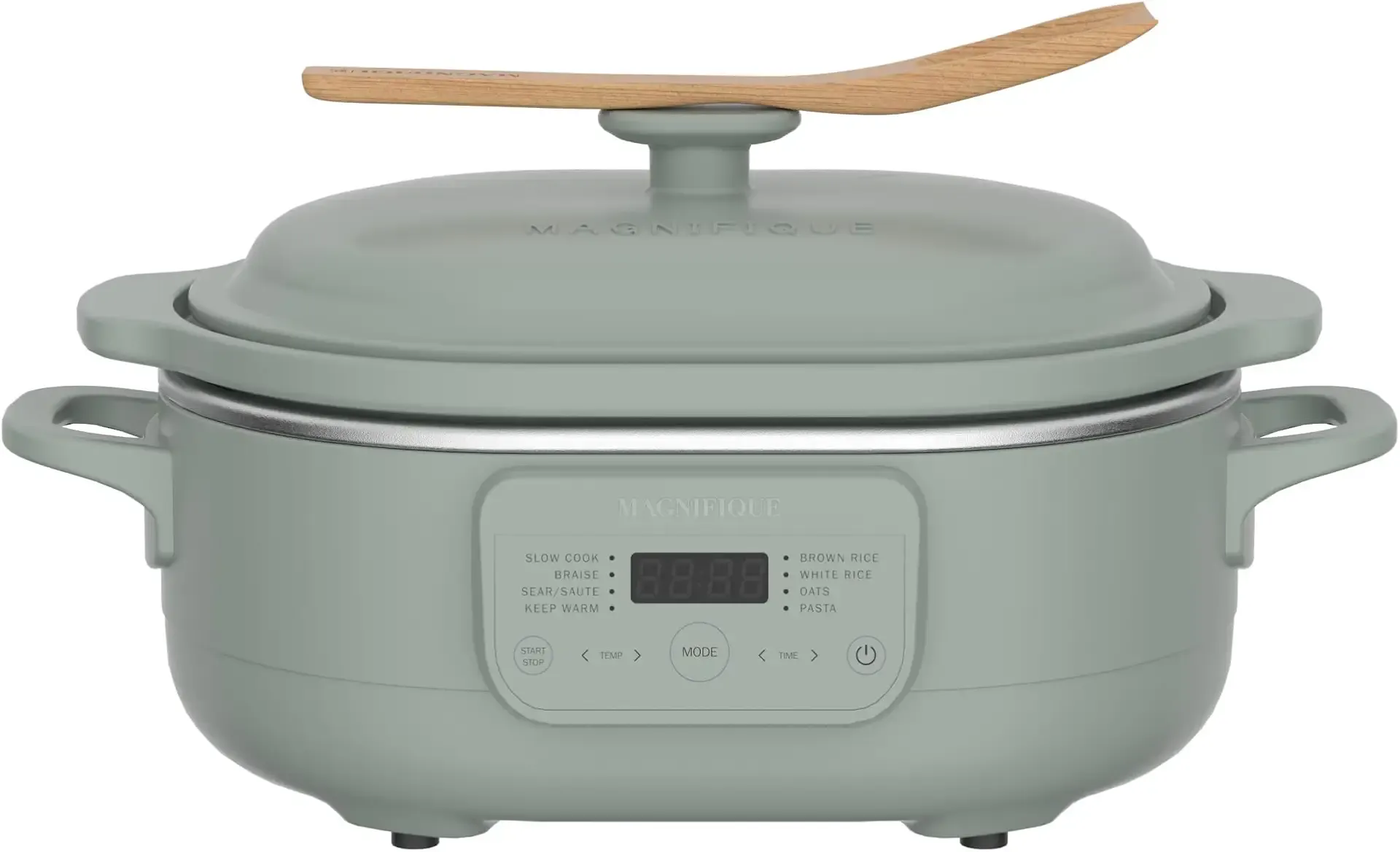4 Quart Claypot Slow Cooker, 8-in-1 Multi Cooker with Flexible Programming, Removable Crock, Nonstick, Oven Safe Pot to 450°F, Olive