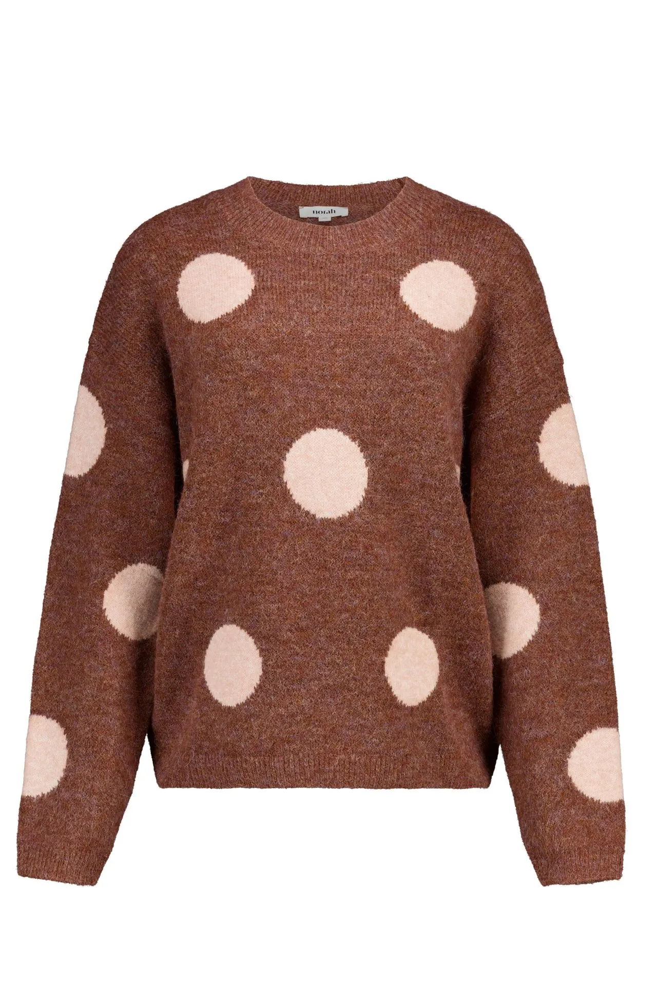 Bruin/roze polkadot trui