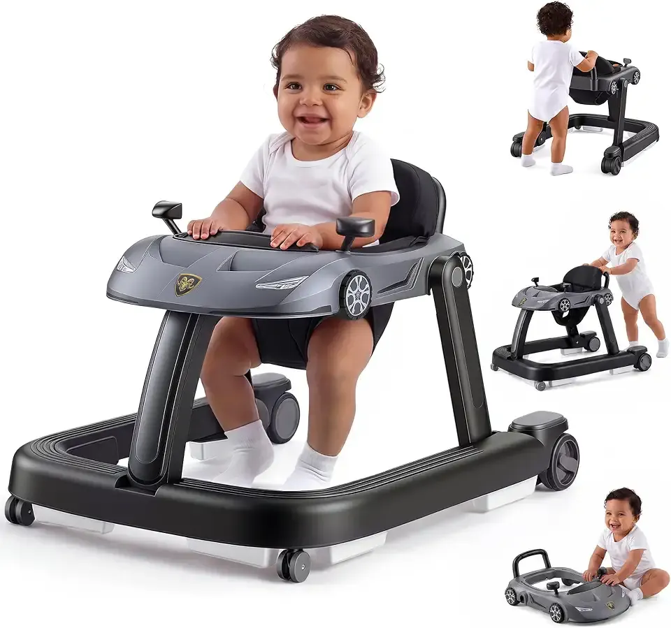 4-in-1 Baby Walker, Adjustable Height & Speed, Folds for Storage