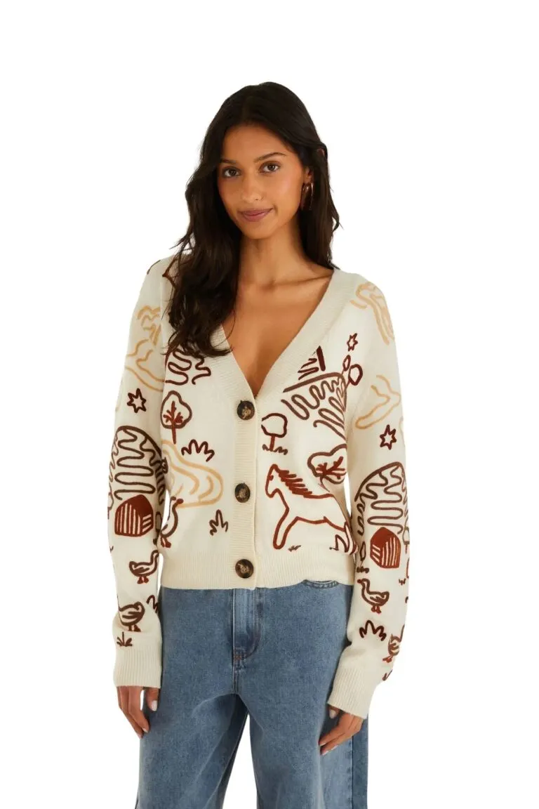 Countryside Cornelli Buttoned Knit Cardigan - Hvit