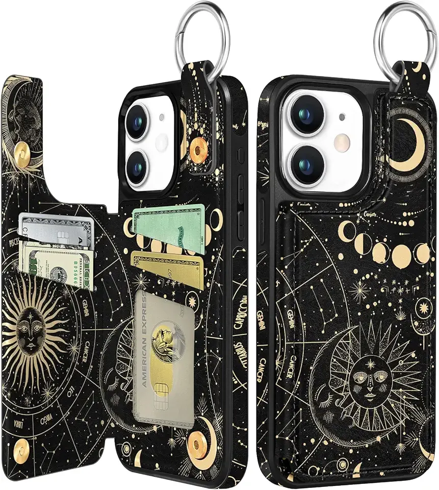 Shorogyt Compatible with iPhone 11 Wallet Case with Card Holder - Designer Constellation Pattern Kickstand Magnetic Clasp Back Flip Folio Leather Phone Covers for Women Men Girls