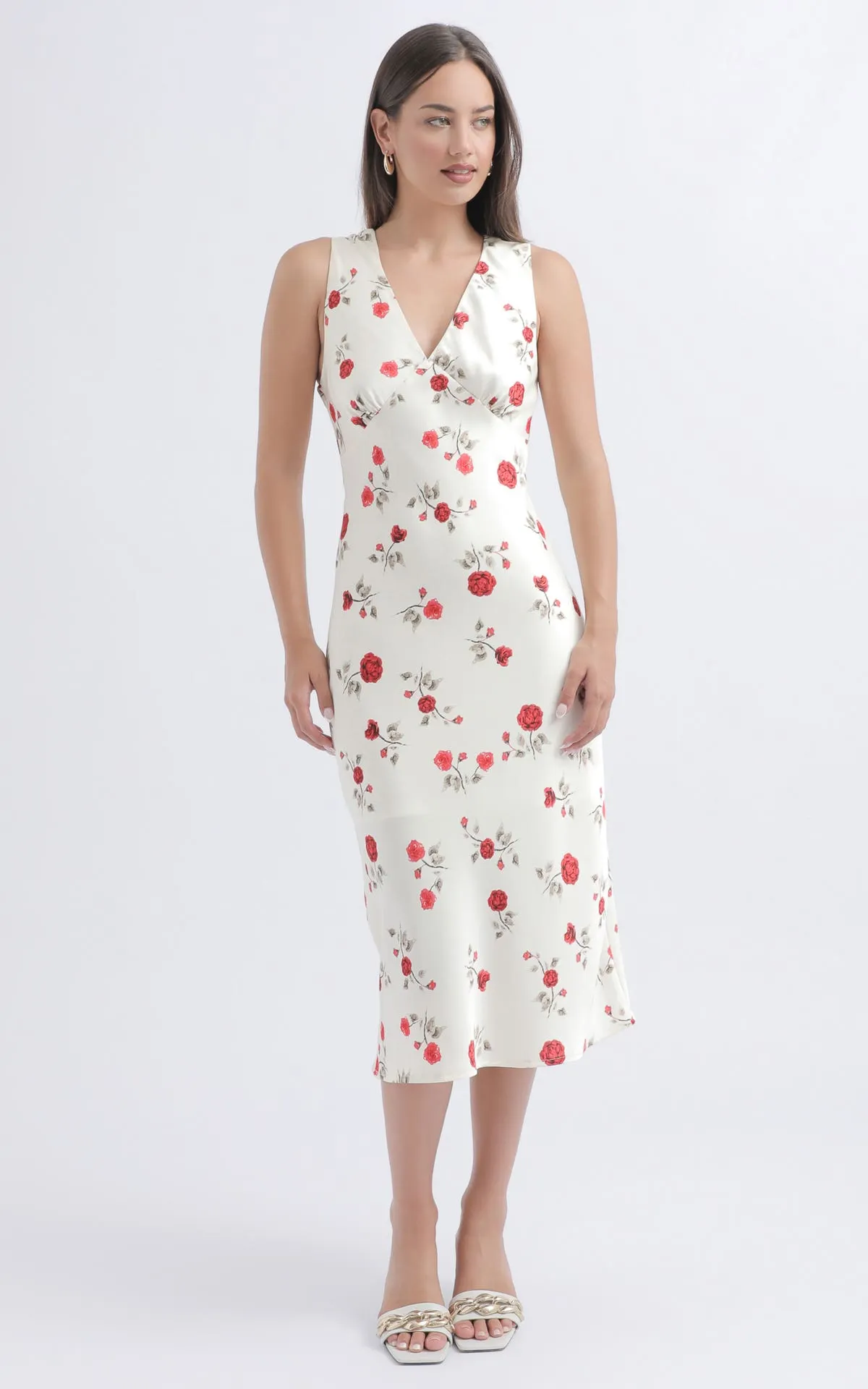 Satin V Neck Slip Dress