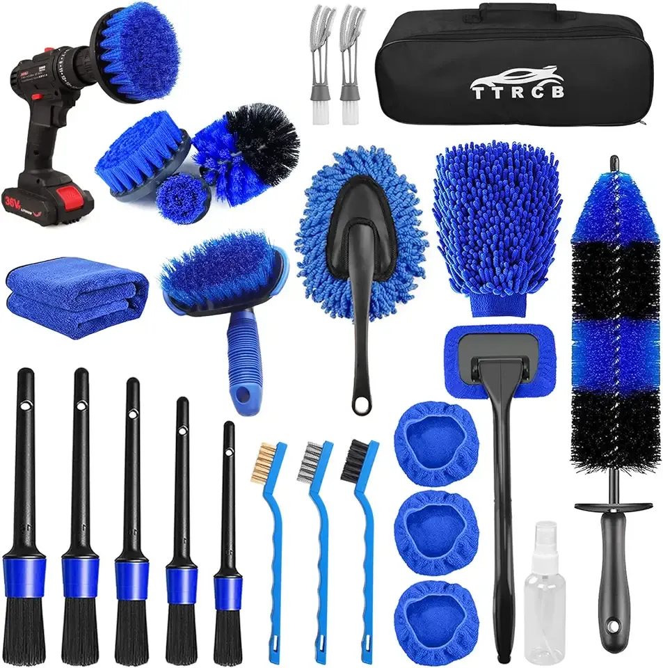 26Pcs Car Detailing Brush Set, Car Detailing Kit, Car Detailing Brushes, Car Cleaning Kit, Car Windshield Cleaning Tool, Professional Car Care kit - Car Wash Brush kit for Interior Exterior Wheels