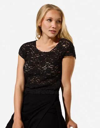 T-shirt - Orlo a conchiglia - Nero