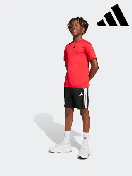 adidas Black/White Train Essentials 3-Stripes Kids T-Shirt & Shorts Set