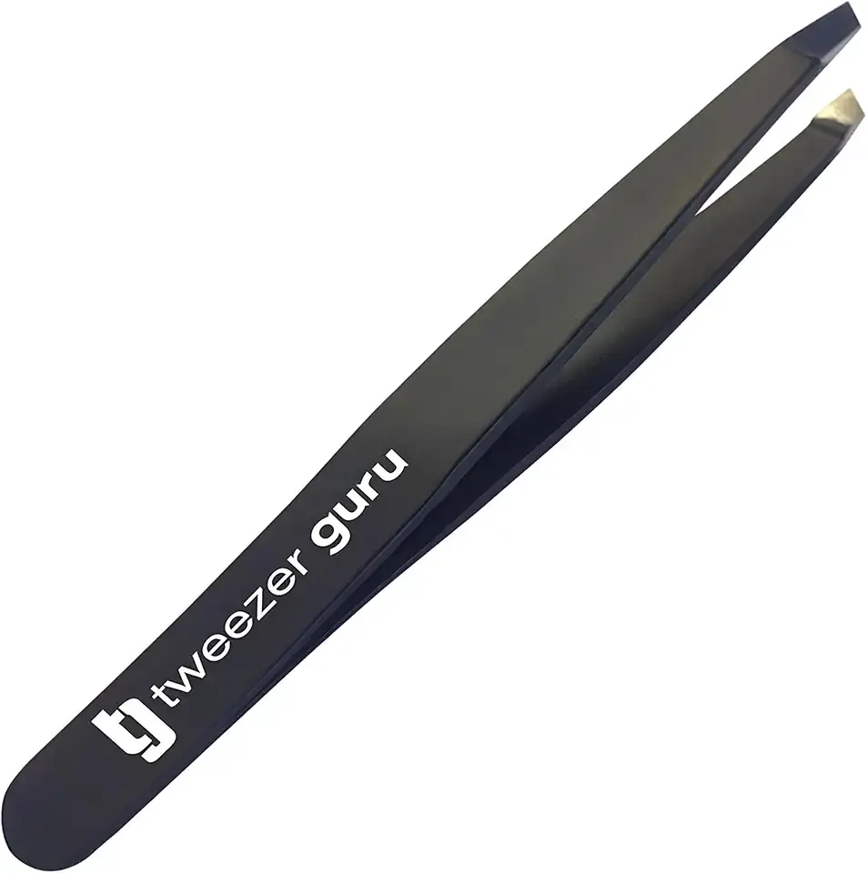 Tweezer Guru Tweezers for Women Facial Hair & Men – Precision Slant-Pointed Eyebrow Tweezer for Ingrown Hair, Blackhead & Splinter Removal (Black)