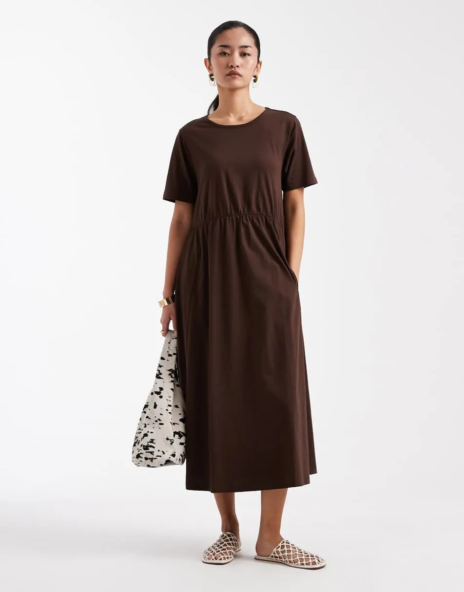 Threadbare jersey short sleeve midi dress in chocolate brown