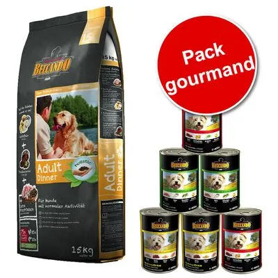 Lot mixte Belcando 15 kg / 12,5 kg + 6 x 400 g pour chien Adult Dinner (12,5 kg)