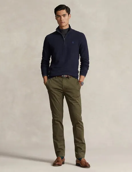 Mesh-Knit Cotton Quarter Zip Jumper Navy