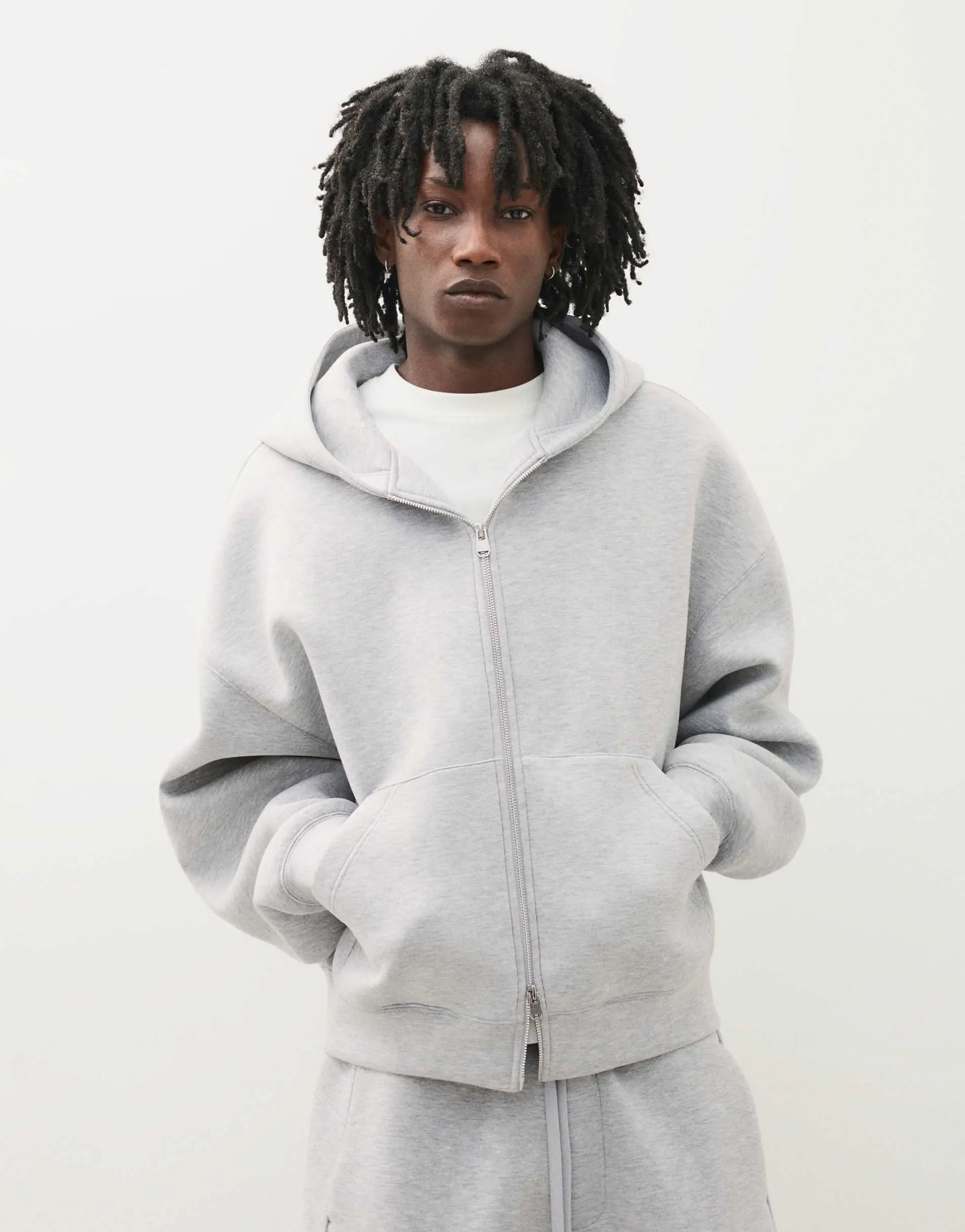 Bershka Technical zip-through hoodie in light grey