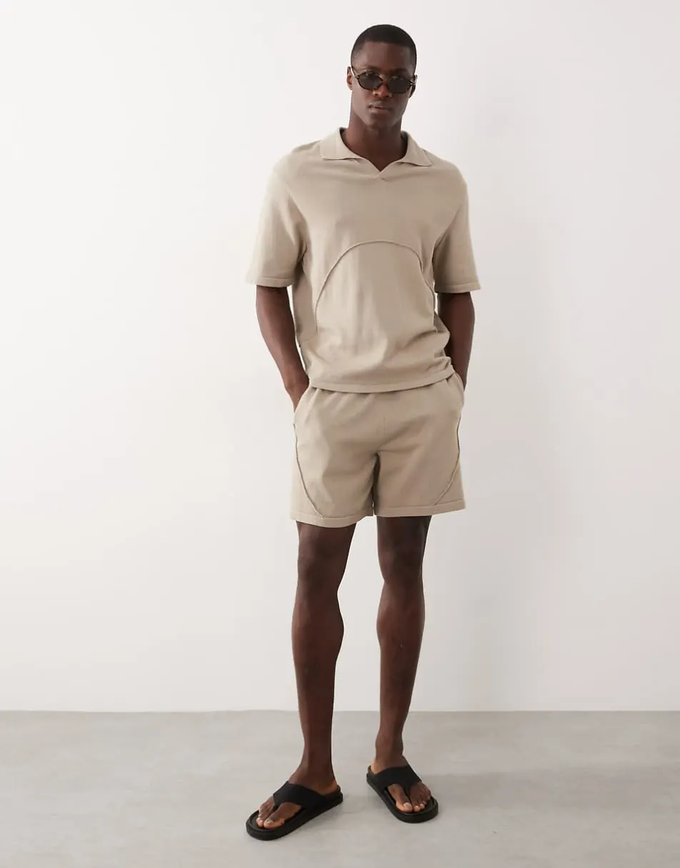 ASOS DESIGN knitted textured shorts in stone