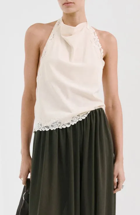 Kristen Draped Lace Detail Cotton Halter Top