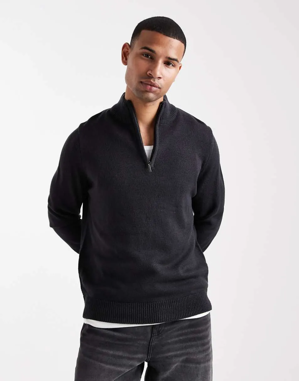 Brave Soul knit quarter zip jumper in navy