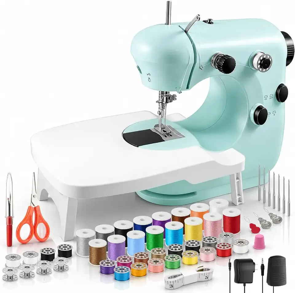 Sewing Machine for Beginners, Portable Mini Sewing Machine with 57-Piece Kit, 2-Speed Electric Sewing Machine with Foot Pedal & Extension Table for DIY Crafts, Home Sewing and Clothing Repairs