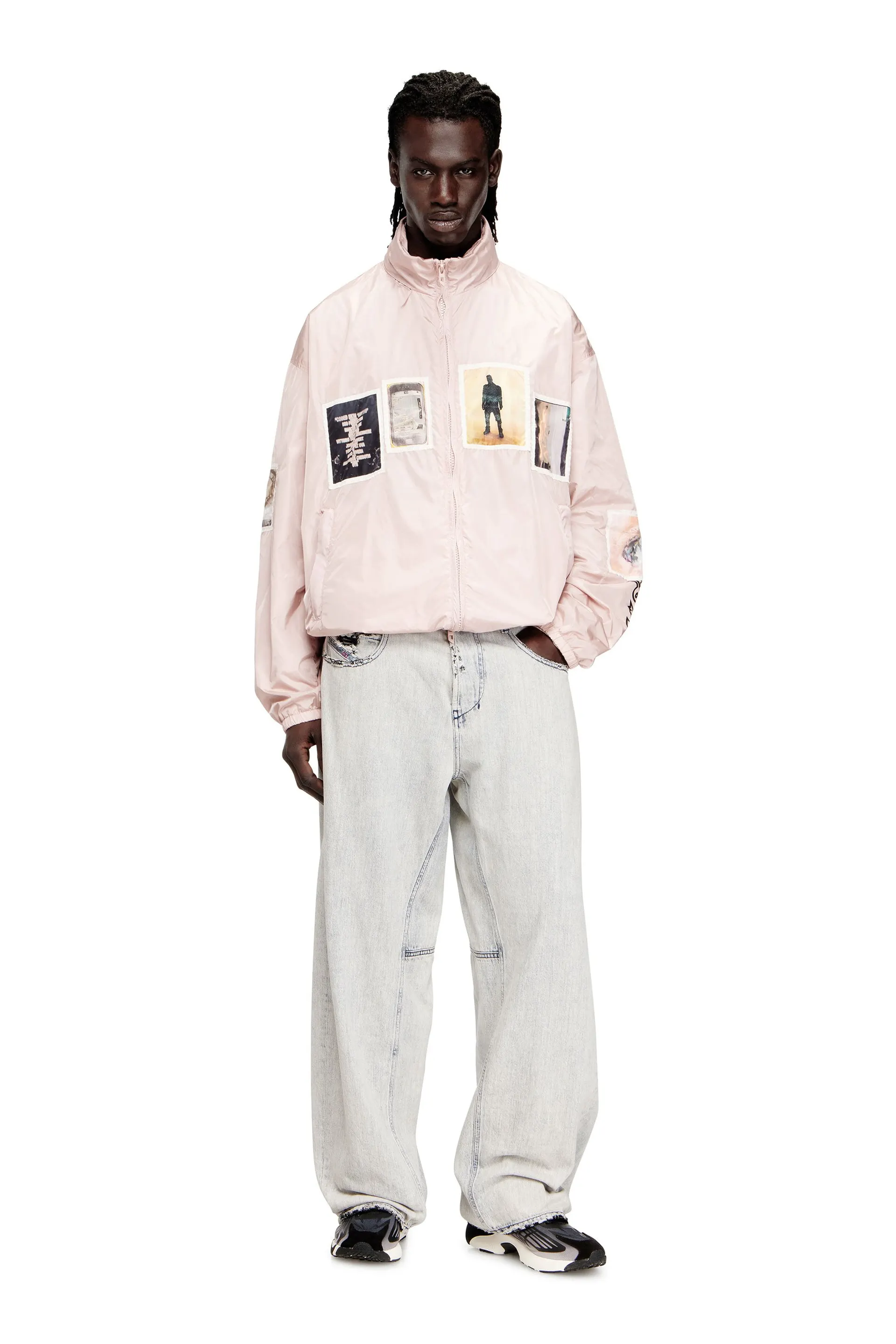 Windbreaker with graphic patches