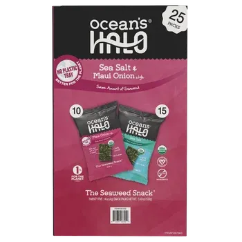 Ocean's Halo Organic Seaweed Snack, Maui Onion & Sea Salt, .14 oz, 25-count
