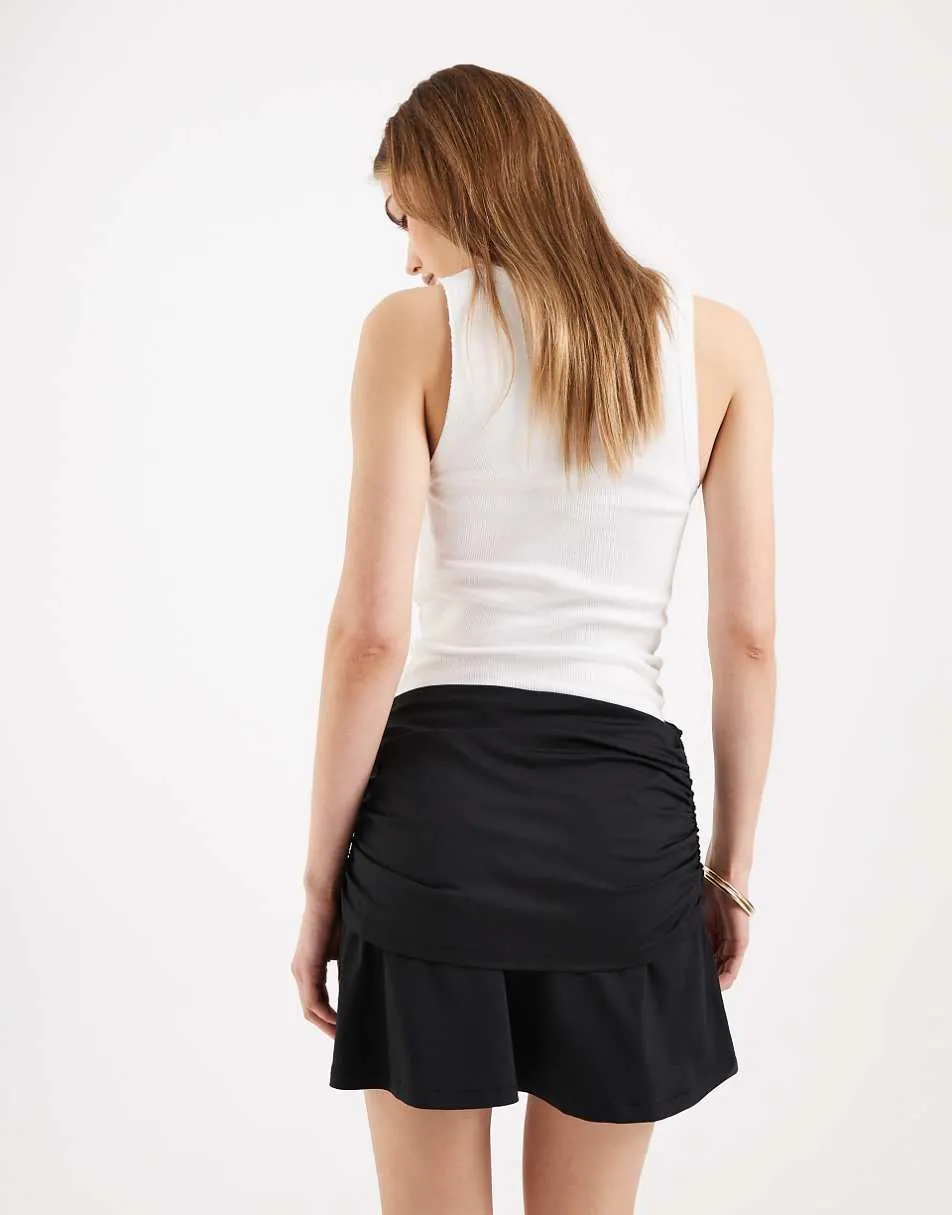 ASOS DESIGN polyamide slinky fold over waist mini skirt in black