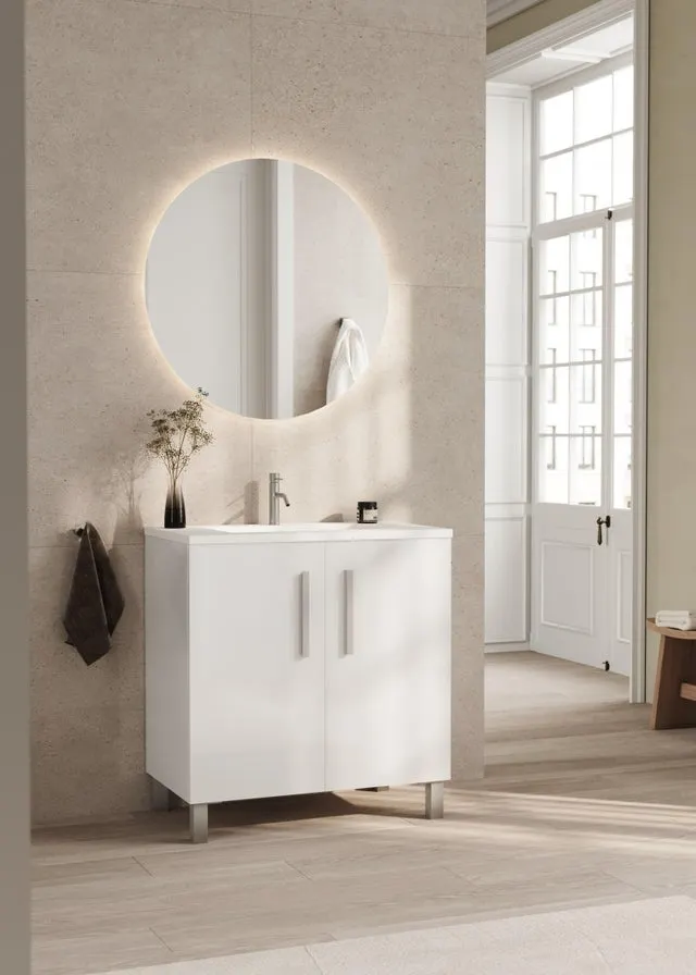 Mueble de baño con lavabo Nerea Blanco brillo 80x45 cm con 2 puertas
