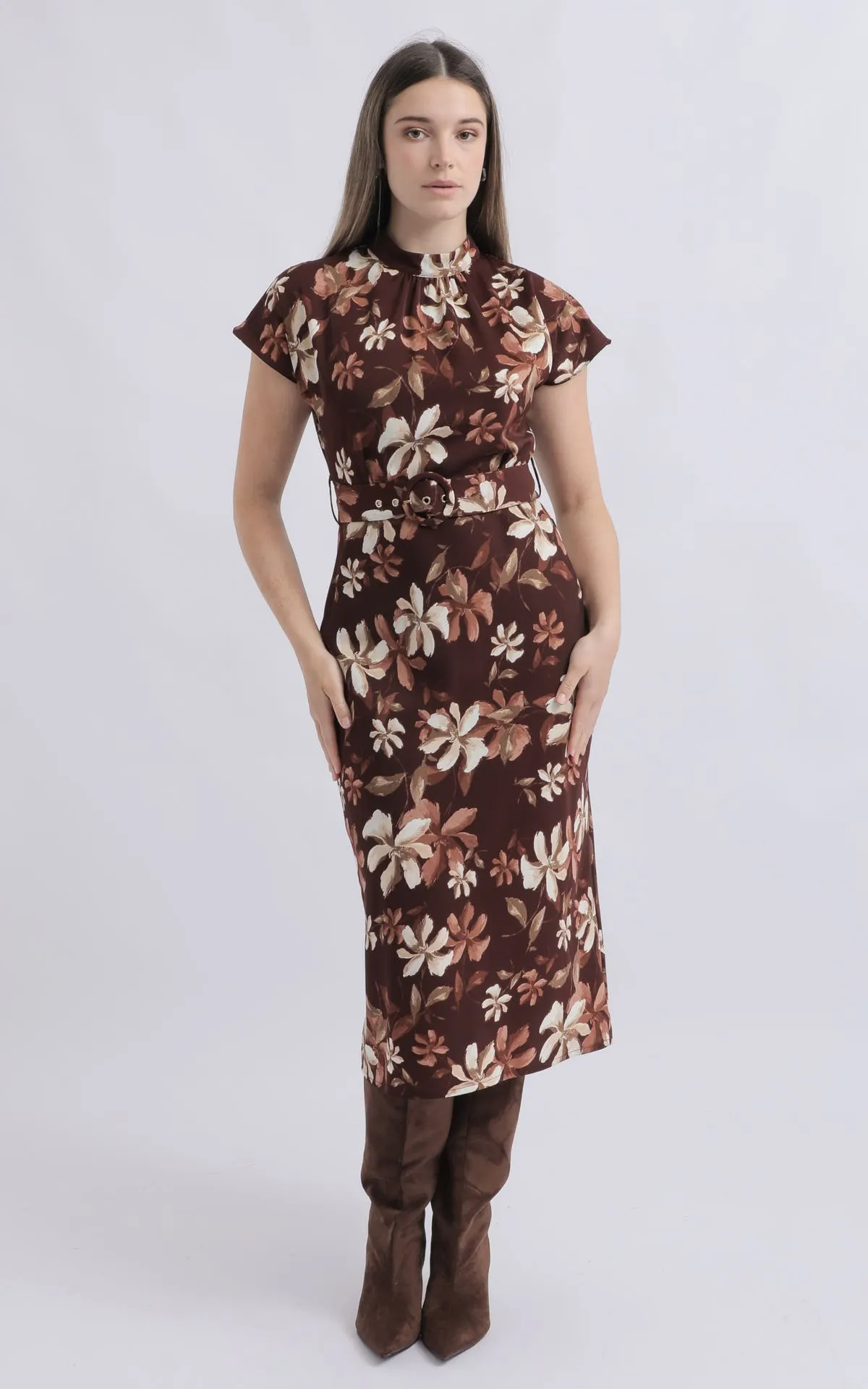 CDC High Neck Belted Flutter Dress