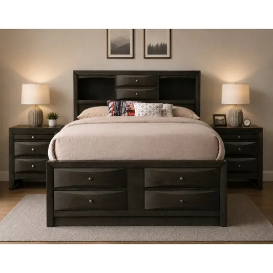 Emila Queen Bed with 2 Nightstands by Best Home - Gray