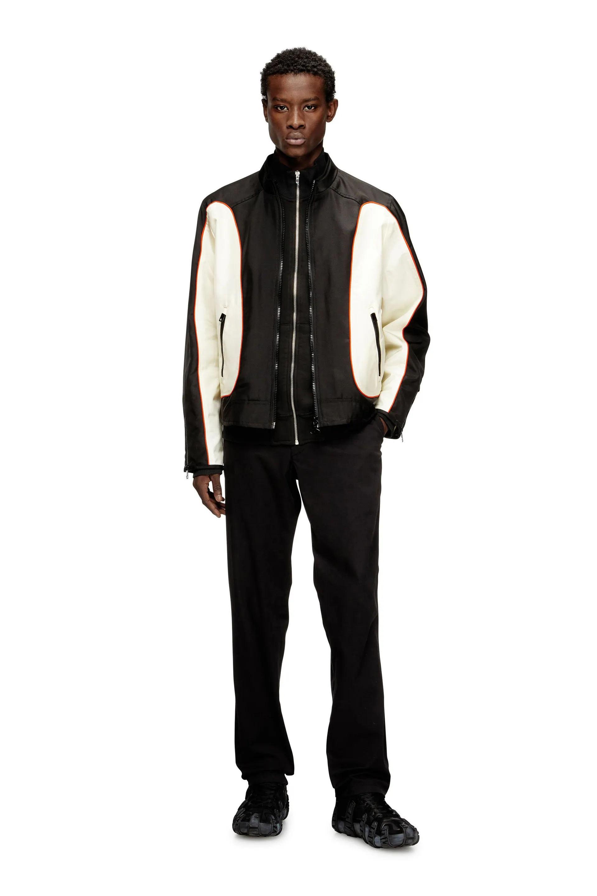 Nylon jacket with color block and piping details